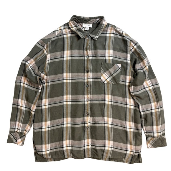 J Jill Tops - J Jill Olive Green Plaid Button Down women's Shirt Petite XS Long Sleeve